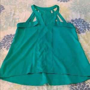 Green Cut-Out Tank Top Blouse
